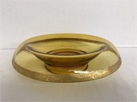 Amber Glass Rolled Edge Bowl with Gold Trim