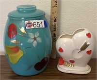 Painted cookie jar and vase