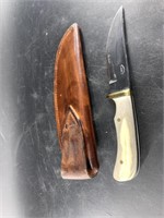 Fixed bladed knife with moose antler scales, and a