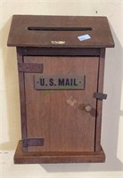 Wooden hanging US mailbox with slot in the top