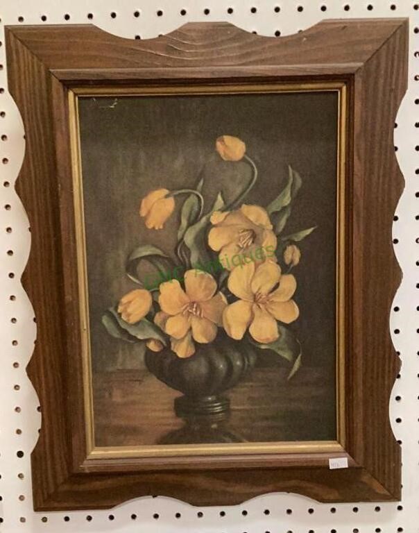 Vintage art of plant on board - framed and