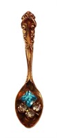 ANTIQUE GOLD AQUAMARINE CRYSTAL SPOON BROOCH