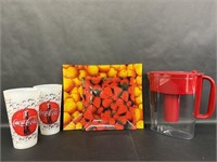 2 Decorative Trays/2 Coca-Cola Cups/Brita Pitcher