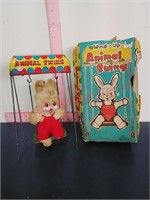 Tin Litho Wind up Animal Swing, bunny rabbit