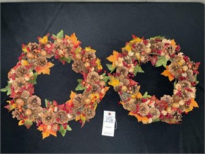 (2) Fall Wreaths, Leaves & Nuts