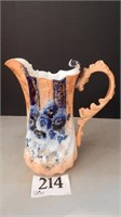 ANTIQUE HAND PAINTED PITCHER, INTERIOR SPOUT IS