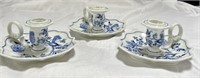 Blue Danube Japan onion pattern candle holders
