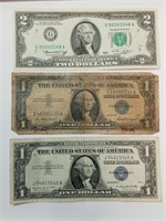 OF)1957 $1 silver certificates and 1976 $2 Federal