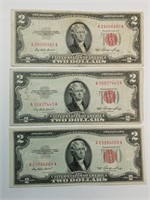 OF) (3) 1953 $2 Red Seal notes