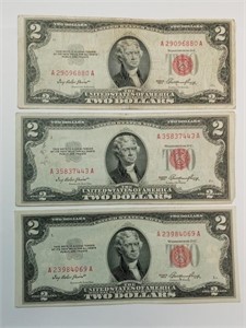 OF) (3) 1953 $2 Red Seal notes