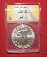 2020 Silver Eagle Dollar   MS70  ANACS
