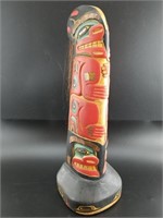 Wood Tlingit style totem with copper and abalone o
