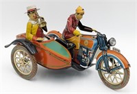 Vtg Paya Tin Litho Motorcycle With Sidecar