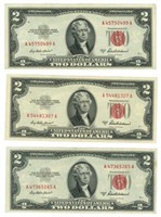 3 Nice $2 U.S. Notes - Red Seals, 1953-A Series