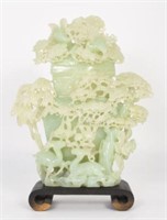 Chinese Carved Serpentine Jade Urn w/Deer Figures.