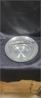 Pewter handled serving fork, 12ins platter and