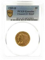1909-D US INDIAN HEAD $5 GOLD COIN PCGS GRADED
