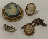 vintage Cameo pendant, earrings, & necklace