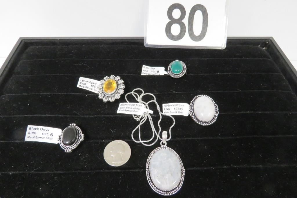 Rings sz 6,7 & 9 Pendant Necklace - German Silver