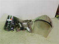 1/2" reversable drill, hard hat & face shield