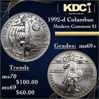 1992-d Columbus Modern Commem Dollar 1 Grades GEM+