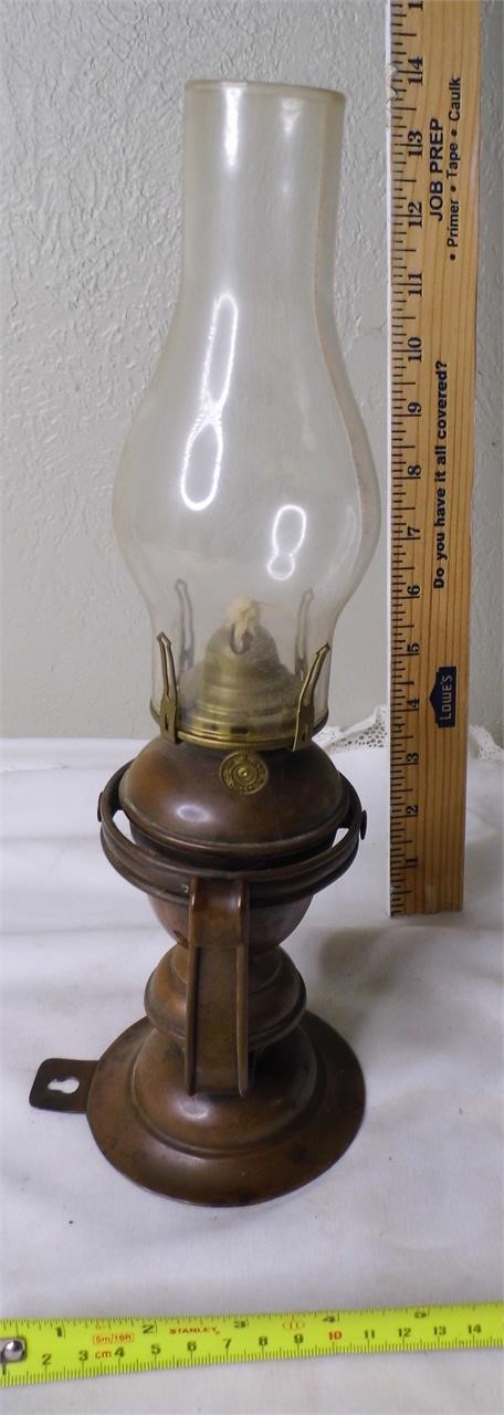 Antique Brass Ship Oil Lamp w/Queen Anne Burner