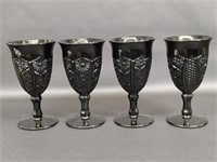 Tiara Indiana Glass Black Medallion Design Goblets