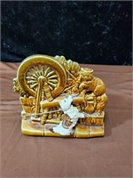 McCoy spinning wheel planter with dog & cat