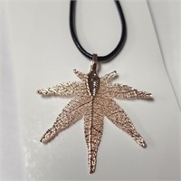 Natural Leaf With Leather Cord Necklace