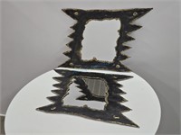 Pair Torch Cut Brutalist Metal Mirrors