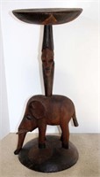 Carved Wood Table with Elephant