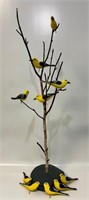 UNIQUE FOLK ART CARVED BIRDS IN A TREE - DECOR