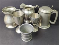 Vtg Pewter Tankards, Pitcher and Cups x 6