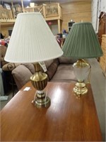 Brass Table Lamp w/ Shade 32"H & Glass Table Lamp