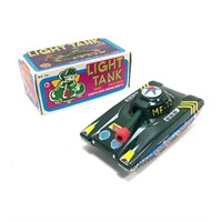 Vintage Tin Friction Toy Army Tank w/Box