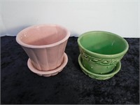 2 Vintage McCoy Planters with Attached Saucers