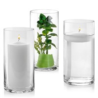 Set of 3 Glass Cylinder Vases 8 Inch Tall - Multi-