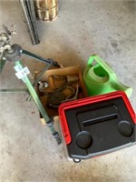 Small Igloo ice chest, tripod standing sprinkler,