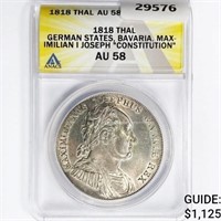 1818 Thal .78oz German Bavaria Silver ANACS AU58