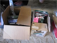2 - boxes camping items: tarps, shovels, tent &
