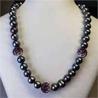 $240, S.Silver Freshwater Pearl Crystal Bead Neckl