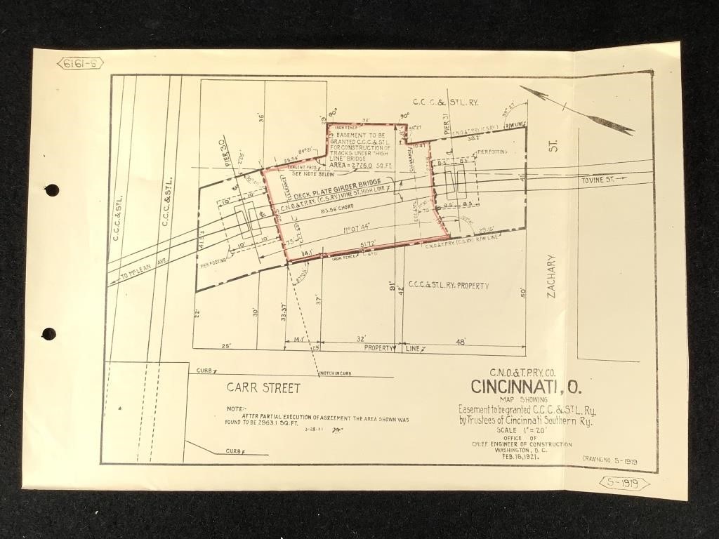 1921 Easement Map Cincinnati, OH Granted CCC&StL