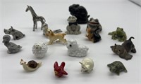 Miniature Pewter & Porcelain Frogs & Dog (15) &