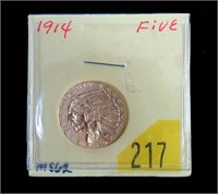 1914 $5 Gold Indian Half Eagle, BU