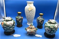 All Vntg Oriental Matching Cloisonne Vases &