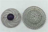 Lot of 2 EMMONS & SARAH COV Round Silver Brooches