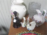 Table Lot-Flowered Vase,Cherry Frosted Vase,