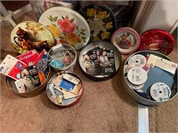 5 tins of Vintage/Retro buttons, patches and pins