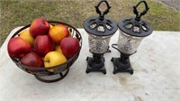 2 Table Lamps  Metal Basket With Plastic Fruit