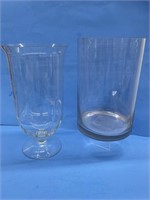 two large clear glass vases, tallest 14 in.